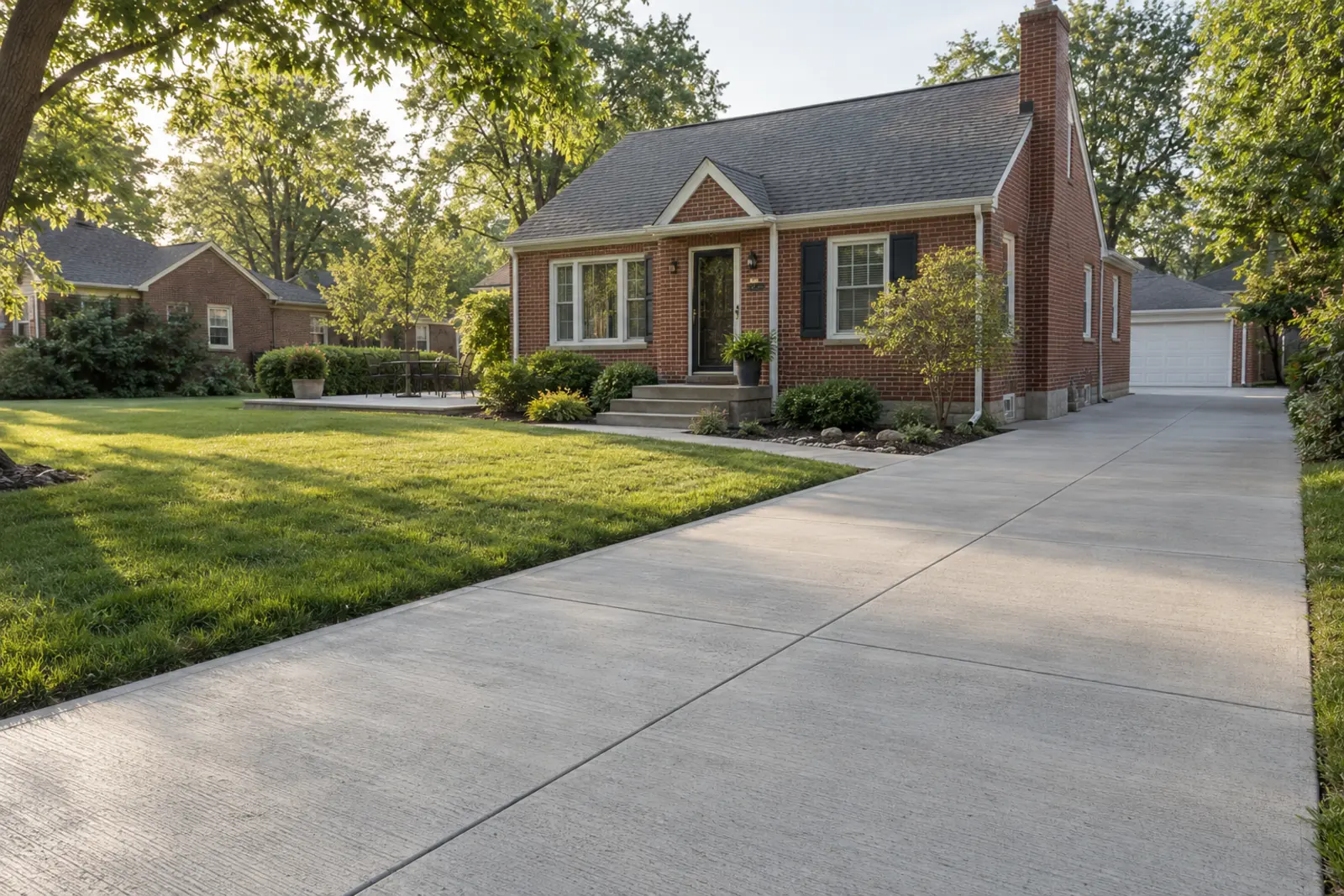 Finished concrete driveway at a brick St. Louis-area home